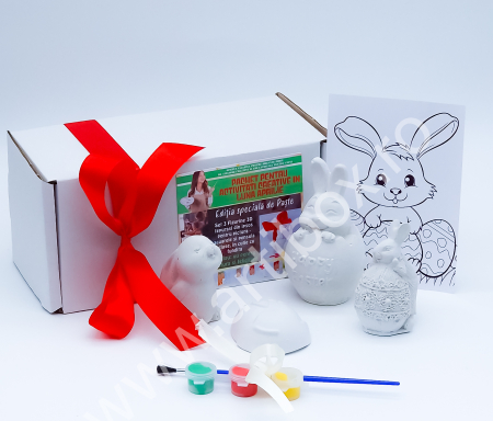 Artibox cu figurine ipsos - Set 3 Figurine 3D Iepurasi Paste din ipsos pentru pictura - acuarele, pensula incluse