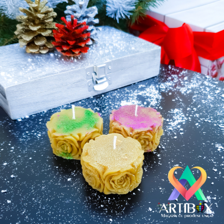 Set 3 lumanari decorative Craciun, parfumate - Model Rose [1]