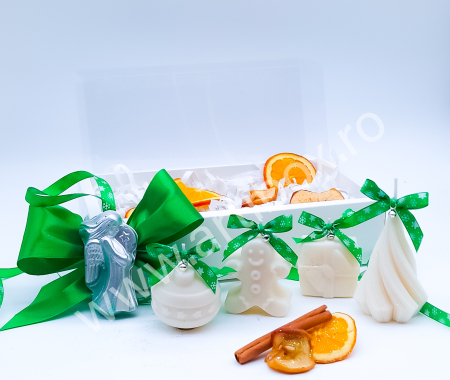 Set cadou lumanari de Craciun - Bradut stilizat, glob, cadou si om de turta dulce [3]