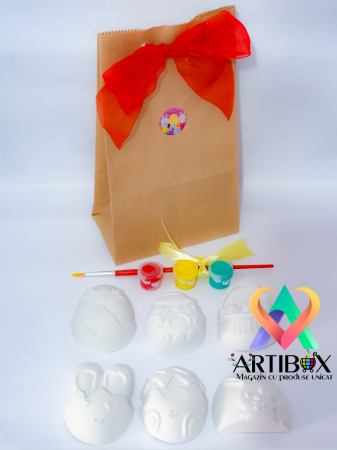 Set 6 Figurine Oua Paste din ipsos pentru pictura - acuarele, pensula incluse Artibox cu figurine ipsos - Set 6 Figurine Oua Paste din ipsos pentru pictura - acuarele, pensula incluse