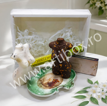 Best Seller - Set lumanari parfumate stil statueta corp femeie, tavita ceramica si betisoare parfumate  - Jasmine