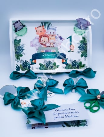 Set Tavita Mot cu banut din argint -  5 piese Tematica Safari Party