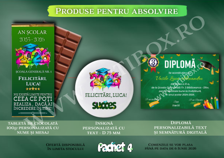 Toci, diplome si cocarde absolvire - Seturi personalizate de absolvire - Diploma, insigna si ciocolata