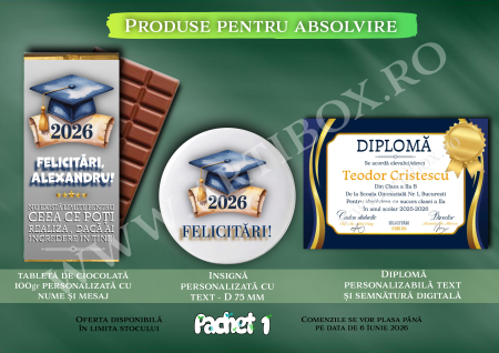 Best Seller - Seturi personalizate de absolvire - Diploma, insigna si ciocolata personalizata