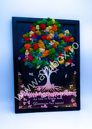 Tablou copacul vietii cu flori criogenate si licheni naturali stabilizati multicolori [2]