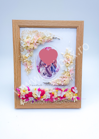 Tablou cu licheni si flori criogenate - culori soft, cu felicitare inclusa, cadou elegant [4]