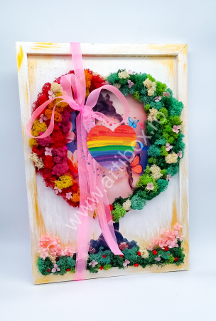 Tablou stilizat - Copac inima cu flori criogenate si licheni naturali stabilizati multicolori [1]