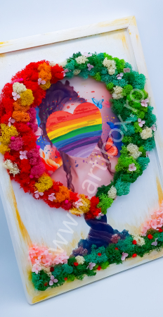 Tablou stilizat - Copac inima cu flori criogenate si licheni naturali stabilizati multicolori [2]