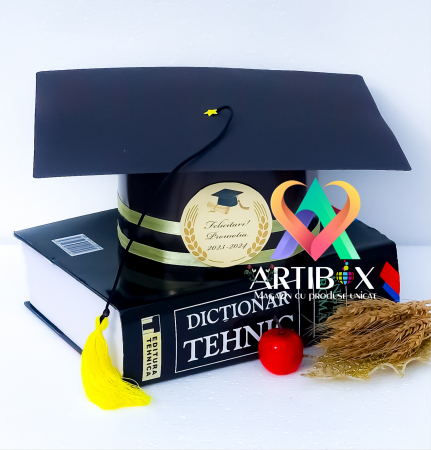 Toci, diplome si cocarde absolvire - Tocă pentru festivitatea de absolvire - Carton negru cu panglica din satin