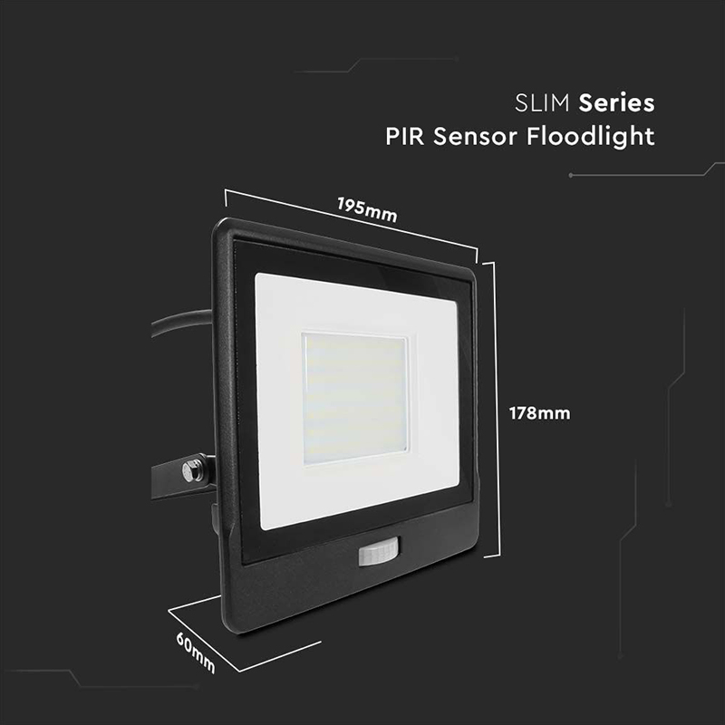 Reflector LED SMD, 50W, 6400K, IP65, cu senzor mișcare, negru, V-TAC, SKU-20291 [10]
