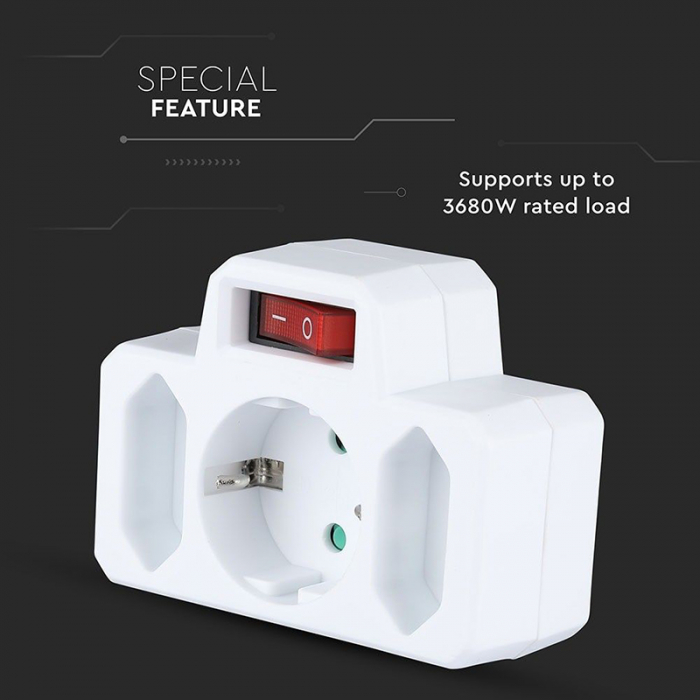 ADAPTOR 3 PRIZE CU INTRERUPATOR 2X2.5A SI 1X16A MAX 3680W [6]