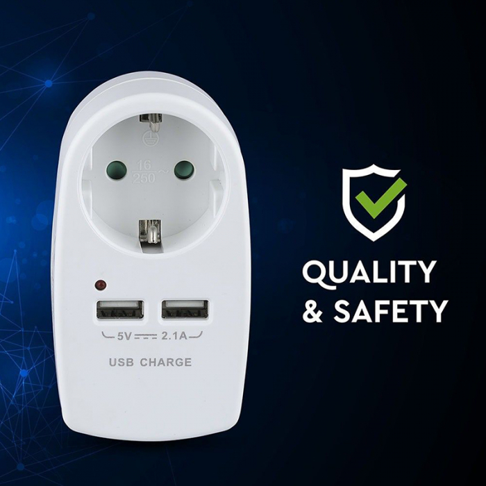 ADAPTOR PRIZA 16A 3680W + 2USB 2.1A, ALB [5]