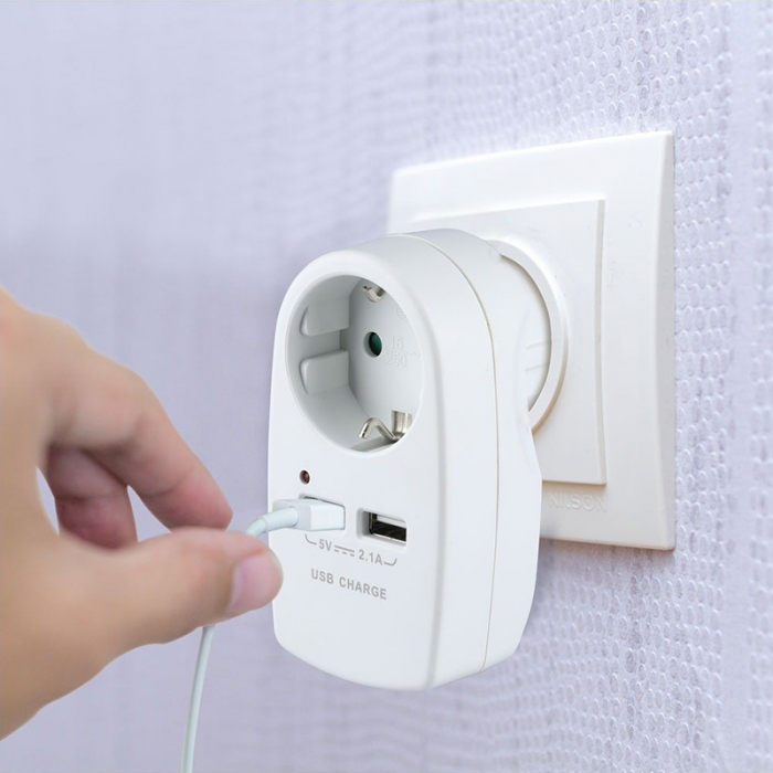 ADAPTOR PRIZA 16A 3680W + 2USB 2.1A, ALB [9]