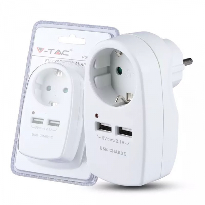 ADAPTOR PRIZA 16A 3680W + 2USB 2.1A, ALB [4]