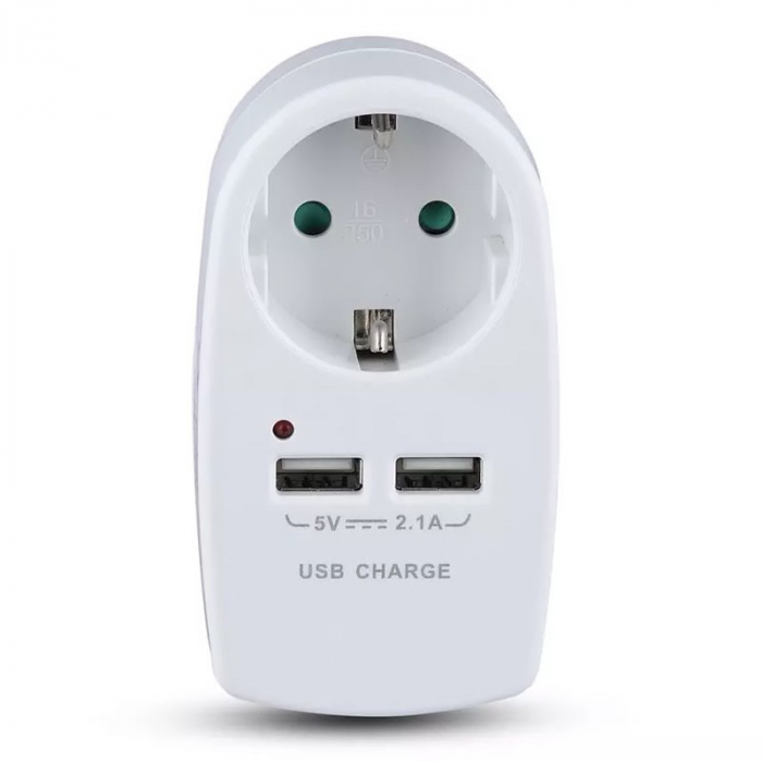 ADAPTOR PRIZA 16A 3680W + 2USB 2.1A, ALB [3]