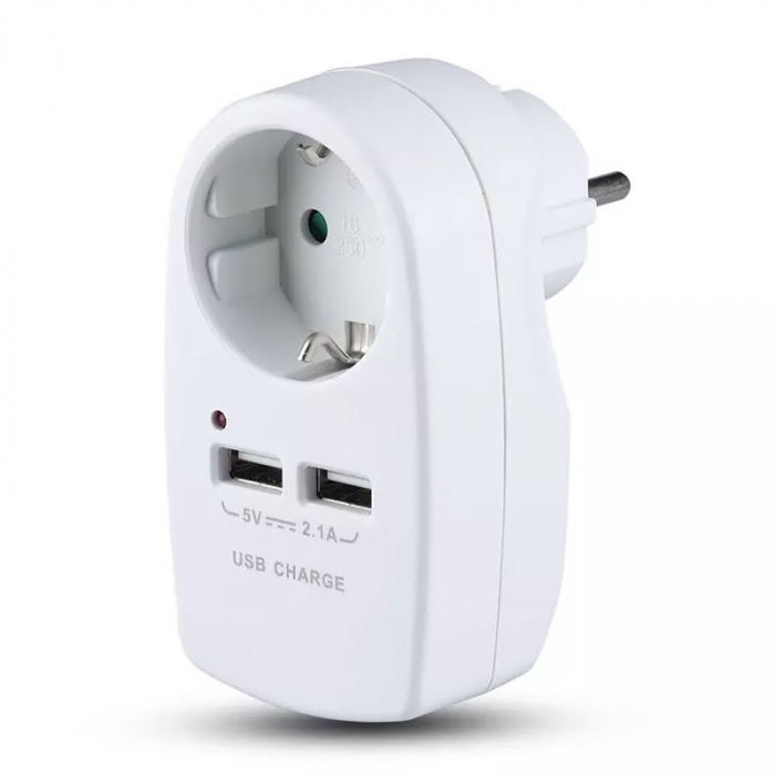ADAPTOR PRIZA 16A 3680W + 2USB 2.1A, ALB [2]