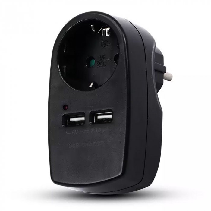 ADAPTOR PRIZA 16A 3680W + 2USB 2.1A, NEGRU [2]