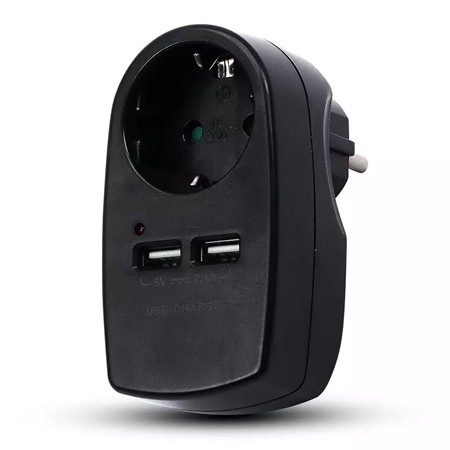 ADAPTOR PRIZA 16A 3680W + 2USB 2.1A, NEGRU [1]
