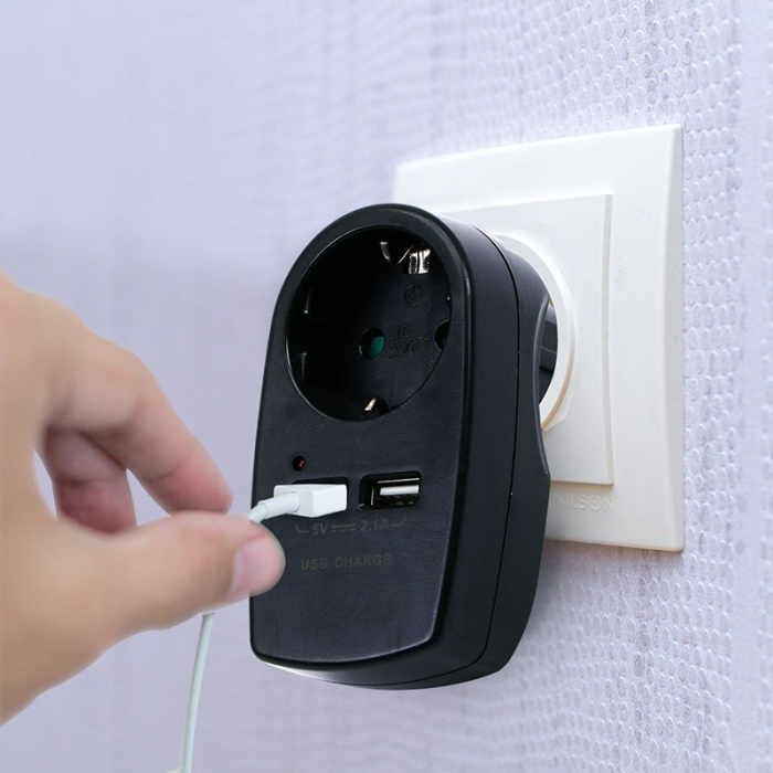 ADAPTOR PRIZA 16A 3680W + 2USB 2.1A, NEGRU [8]