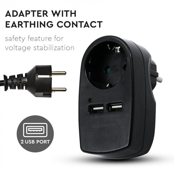 ADAPTOR PRIZA 16A 3680W + 2USB 2.1A, NEGRU [6]