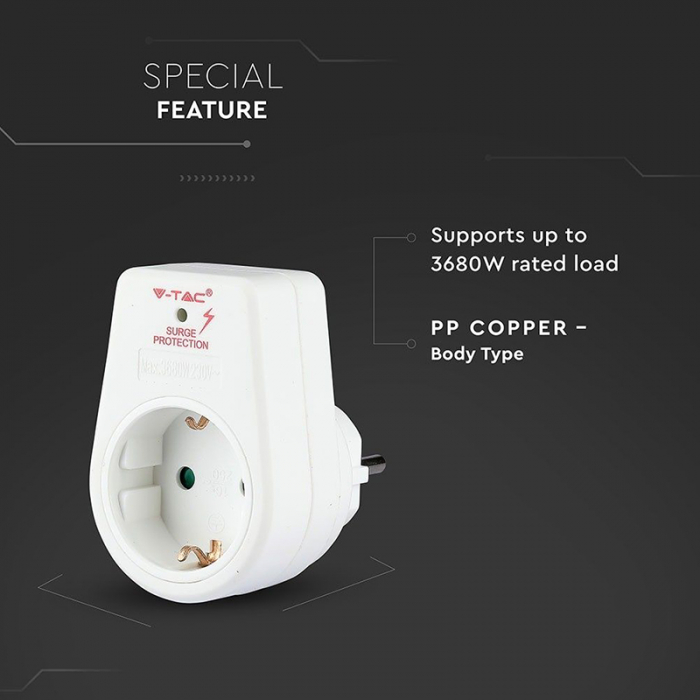 ADAPTOR PRIZA CU PROTECTIE LA SUPRATENSIUNE 16A 3680W MAX [7]
