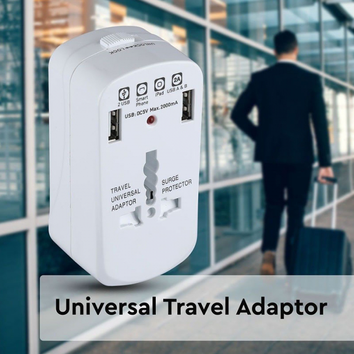 ADAPTOR UNIVERSAL PRIZA (UK,US,EU) CU PROTECTIE SI 2USB 2.1A [9]