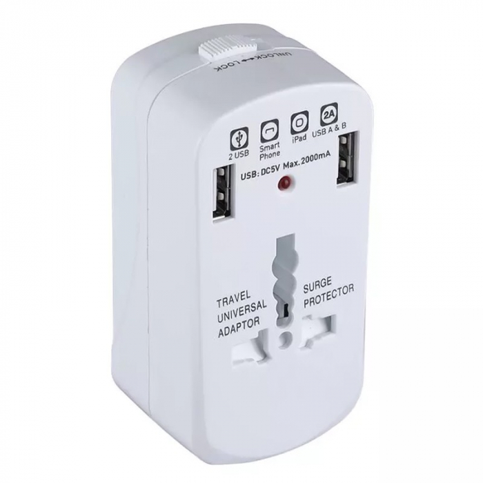 ADAPTOR UNIVERSAL PRIZA (UK,US,EU) CU PROTECTIE SI 2USB 2.1A [2]