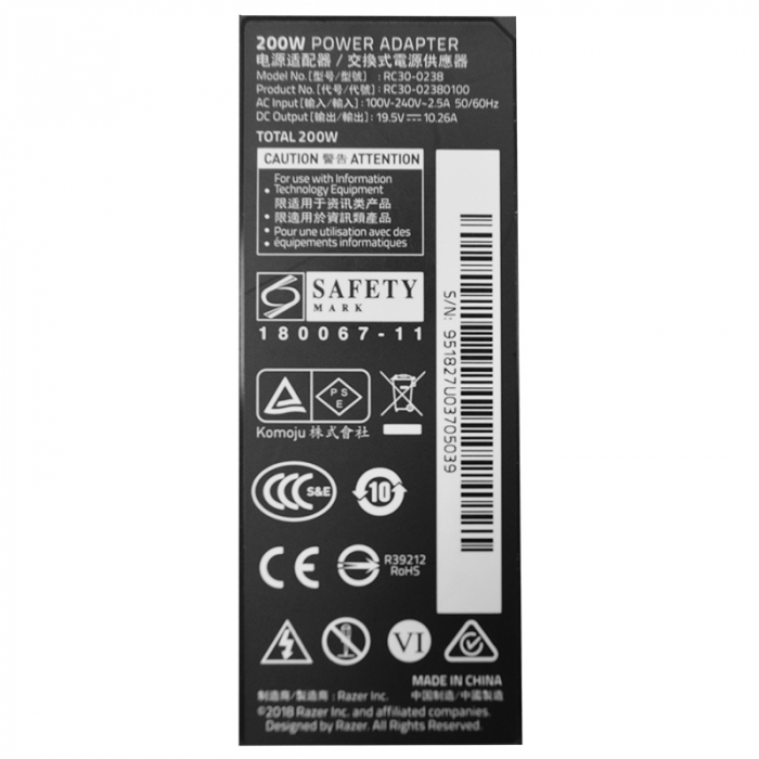 ALIMENTATOR LAPTOP RAZER 19.5V 10.26A 200W RC30-0238 [4]