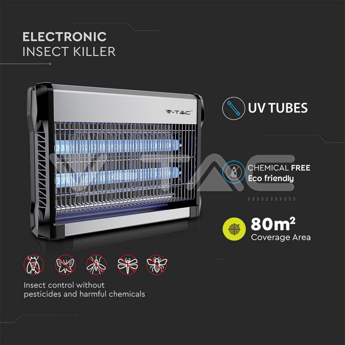 Lampa electrica UV, Aparat anti tantari, anti muste, anti insecte, 2X10W, 80m2 V-TAC [5]