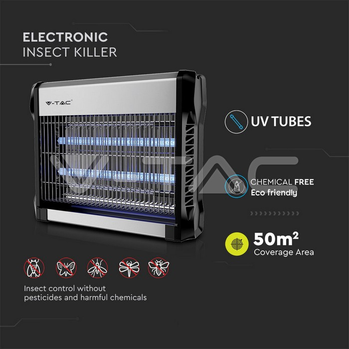 Lampa electrica UV, Aparat anti tantari, anti muste, anti insecte, 2X8W, 50m2 V-TAC [4]