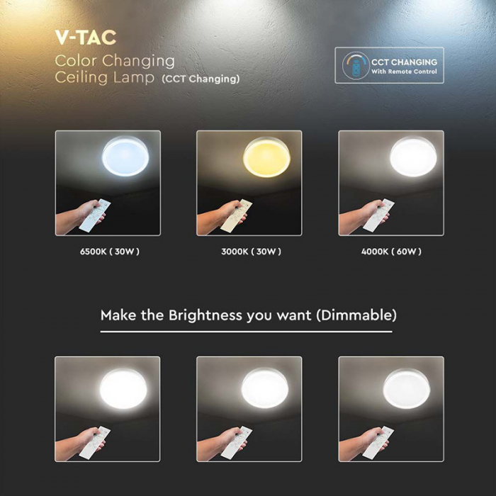 Aplica LED 30/60/30W 3IN1 Dimabila cu telecomanda, V-Tac 2114751 [6]