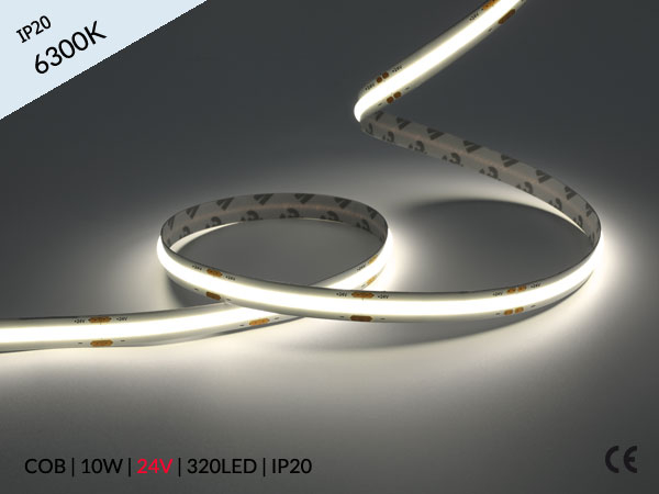 Banda LED COB 24V, 320 LED, 10W, IP20, 6300K, 95lm/W, CRI >90, alb rece, rola 5 metri [2]