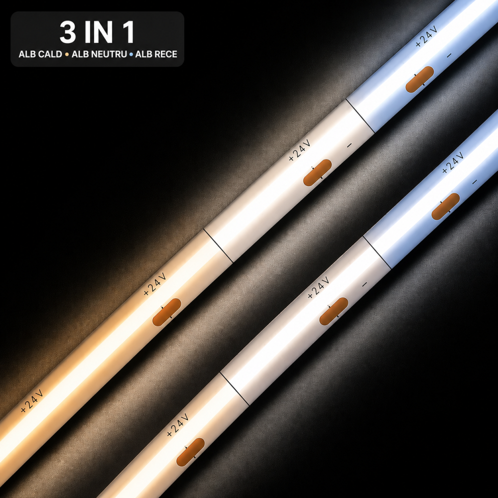 Banda LED COB 5W CCT 2700-6500K 24V, 320 LED, IP20, 115lm/W, CRI >90, reglabil alb cald-alb rece, rola 5 metri [2]