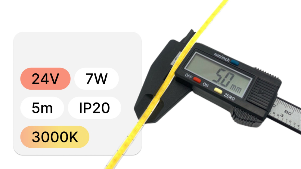 Banda LED COB 5MM 24V 7W, IP20, 95lm/W, CRI >90, alb neutru, rola 5 metri [3]