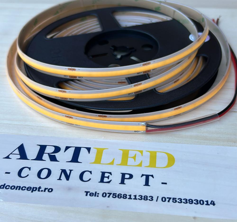 Banda LED COB 24V 5W, IP65 rezistenta la apa, 115lm/W, CRI>90, 320 LED, rola 5m [2]