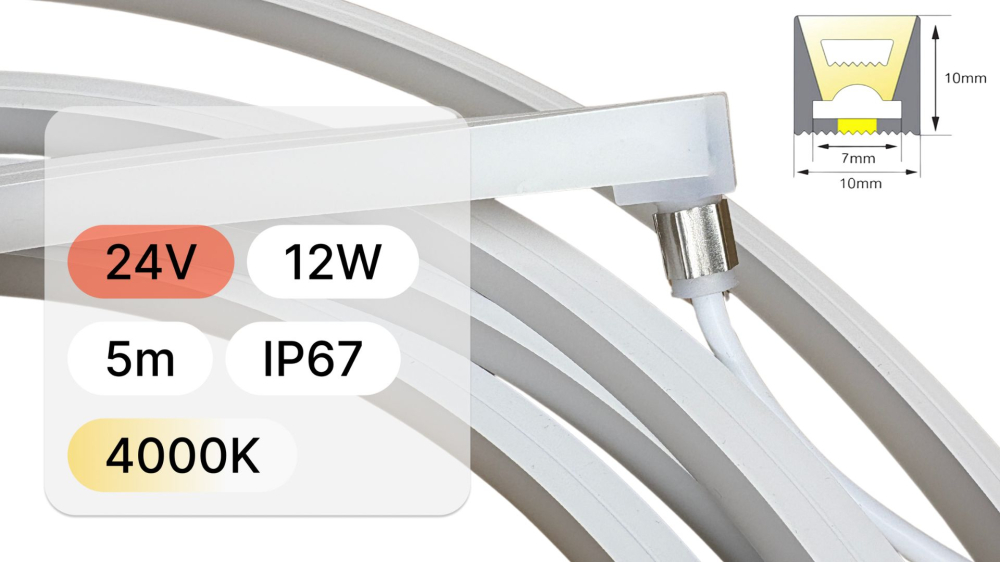 Banda led NEON FLEX,12w, 4000k, ip67, 24V, 10x10mm,  rola 5 metri [3]