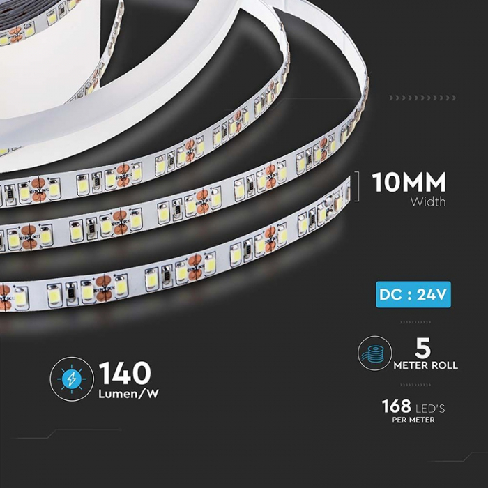 Banda led sm2835 24v 168led/m 4000k ip20 5m V-Tac 212597 [8]