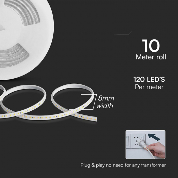 BANDA LED SMD 2835 10.5W/M 220-240V IP65 ROSU ROLA 10M [5]