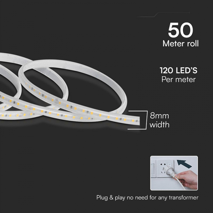 BANDA LED SMD 2835 10.5W/M 220-240V IP65 ROSU ROLA 50M [5]