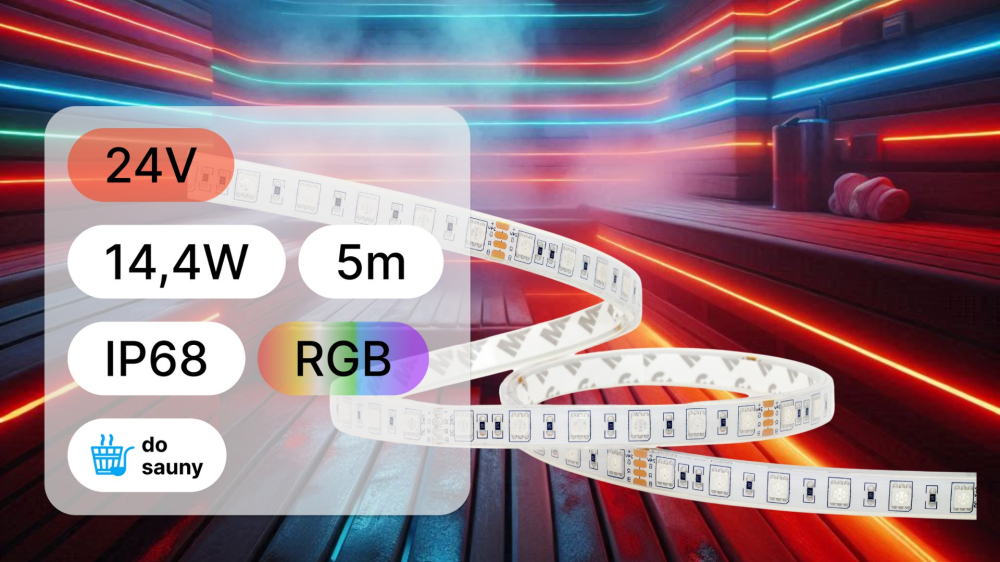 Bandă LED saună 24V / 14.4W / 60 LED-uri / IP68 / RGB / 5 metri [2]