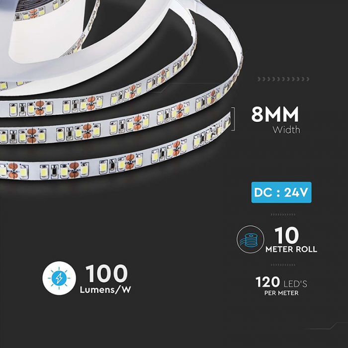 Banda led smd2835 120led/m 24v 6500k ip20 10m V-tac [8]