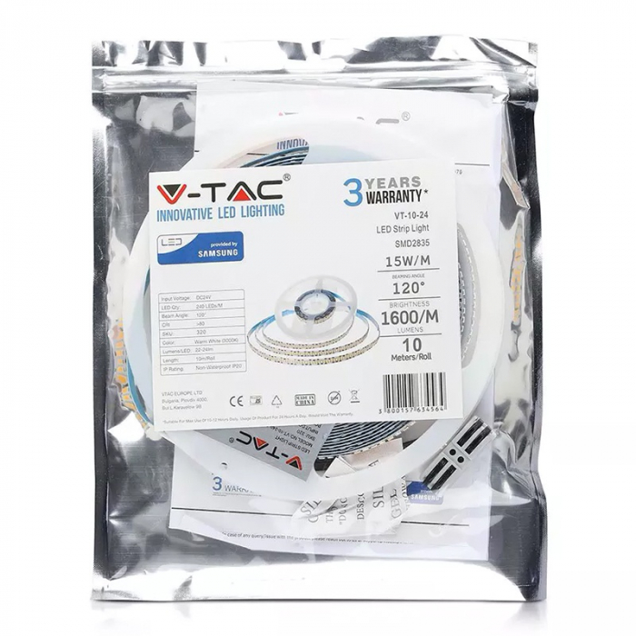 Banda led smd2835 240led/m 3000k ip20 10m cip samsung V-Tac [5]