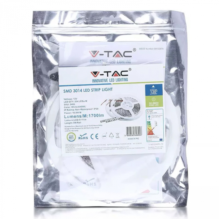 Banda led smd3014 204led/m 6000k ip20 5m V-tac [5]