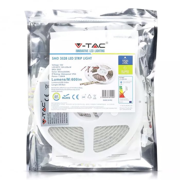 Banda led smd3528 120led/m 4500k ip65 5m V-tac [5]