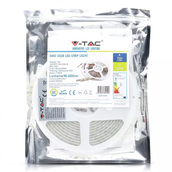 Banda led smd3528 120led/m 6400k ip65 5m V-Tac [5]