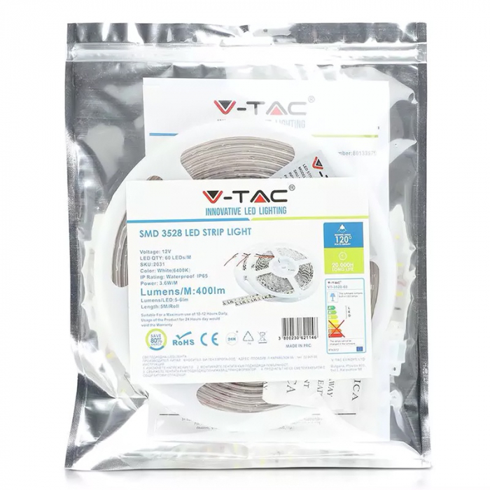 Banda led smd3528 60led/m 3000k ip65 5m V-tac [5]