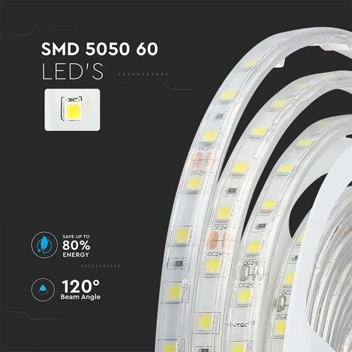 Banda led smd5050 24v 60led/m 4000k ip65 5m V-tac [8]