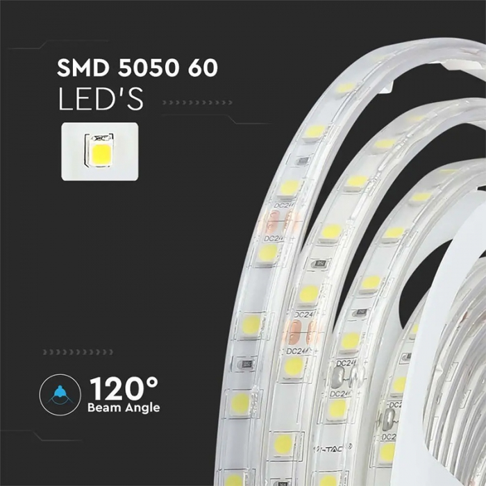 Banda led smd5050 24v 60led/m 6400k ip65 5m V-tac [10]