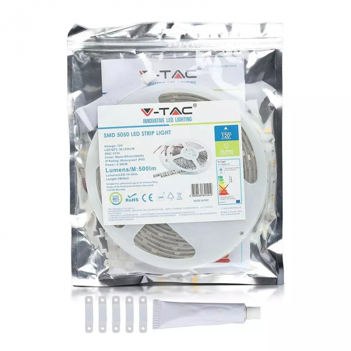 Banda led smd5050 30led/m 4000k ip65 5m V-tac [4]
