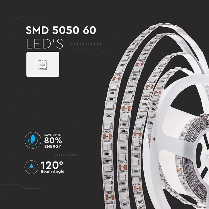 Banda led smd5050 60led/m 6000k ip20 5m V-tac [4]